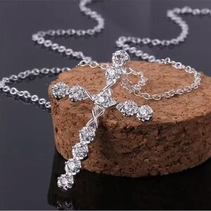 New .925 Sterling Silver and Crystal Cross, Stamped